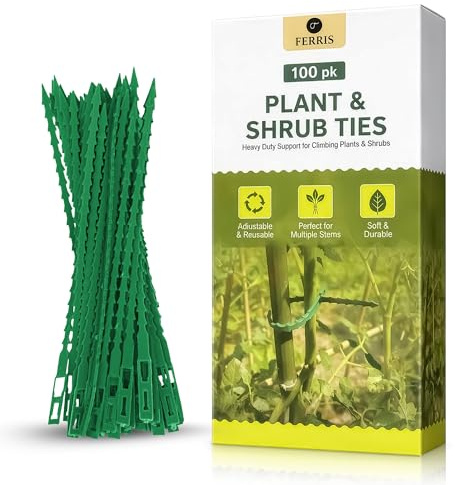 FERRIS Garden Plant Ties 100 Pack - Adjustable Heavy Duty Shrub Ties, Weatherproof Reusable Plant Support Ties for Climbing Plants, Trees, Tomatoes & Indoor Outdoor Garden Use
