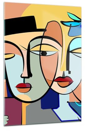 Vidrios decorativos 50x70cm Cuadro Sobre Vidrio Moderno Caras Moderno Cubismo Dormitorio Cocina Cuadros Pared Impresiones Decoracion Salon Impresión en Cristal Wall Art Prints Decor GPA50x70-5764