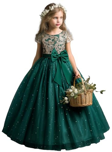 TTYAOVO Blomklänning för flickor, elegant bröllopsspetsar, prinsessa, festklänning, 2053 grön, 6 År