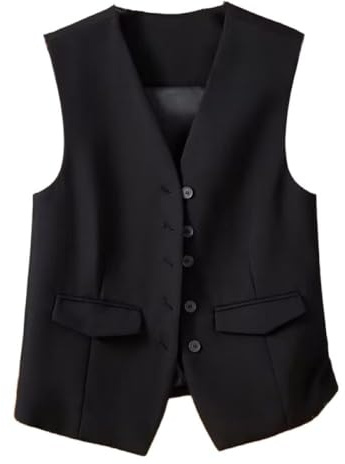 Judy1980 Gilet da donna, senza maniche, elegante e sottile, per lavoro e ufficio, stile retrò, scollo a V, colore nero, L, Nero