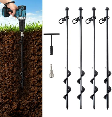 Rdutuok 4 Pcs 40CM Ground Anchors Heavy Duty Tent Stakes Trampoline Stakes Metal Ground Stakes for Camping Tents, Canopies, Swing Sets, Sheds, Trampoline