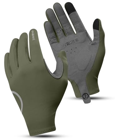 INBIKE Guantes Ciclismo MTB Hombre Invierno Guantes Termicos Forro Polar Pantalla Táctil Moto Bici Correr Elástico Guantes Largos a Prueba de Viento Bicicleta (Verde-L)