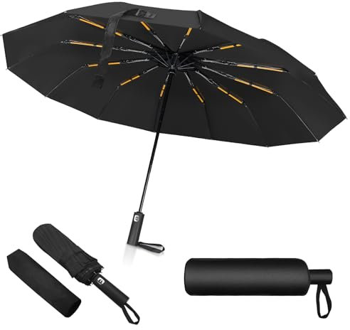 CNMTCCO Automatik-Regenschirm, Regenschirm sturmfest, winddicht bis 140k/h, UV-Schutz, hochdichte Plane, teflonbeschichtet, 24-teiliger Großschirm, inklusive Schirmhülle und Holster