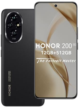 HONOR 200 5G Smartphone, 12GB 512GB, Snapdragon 7 Gen 3, 120Hz 6.7 AMOLED, tripla fotocamera 50 MP, 5200mAh Batteria, Android 14, Dual Sim, NFC, (Senza Caricatore) Nero