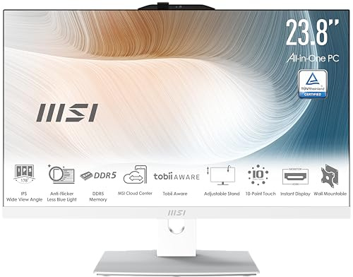 MSI Modern AM242TP 1M-1208DE - All in One PC, Intel Core 3 Prozessor 100U, 24 Zoll, FHD (1920x1080), 256GB SSD, 16GB DDR5, Webcam, Windows 11 Pro, Weiß