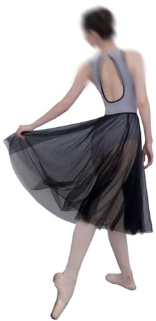 Tacherlia Ballet Skirt 27.5 Inches Long 2-Layers Tulle Pull on Mid-Rise Elastic Waistband,Black,One Size