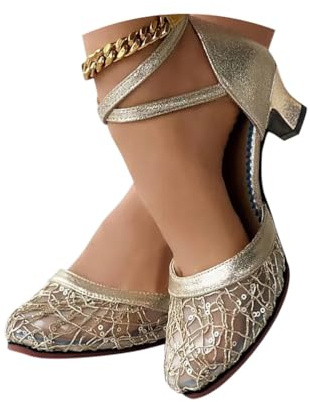 Minetom Chaussures Danse Latine Femme Paillettes Talon Haut Chaussures De Tango Les Soirées Salon Tango Salsa Sandale B Or 39 EU