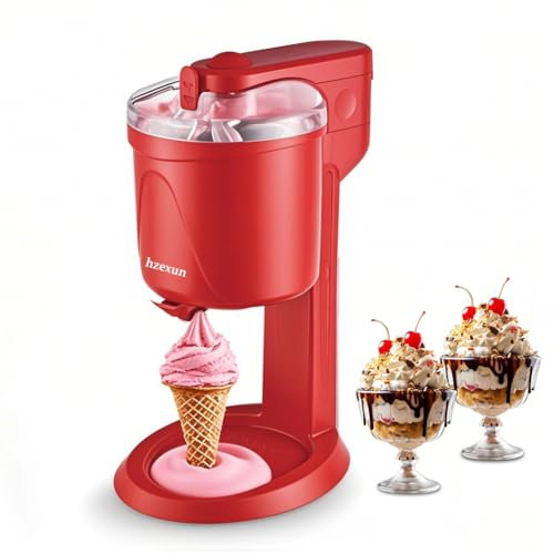 hzexun Máquina Para Hacer Helados 150W, Heladera con bol de congelación de 1L,hacer helado, sorbetes y yogur helado casero (Rojo)