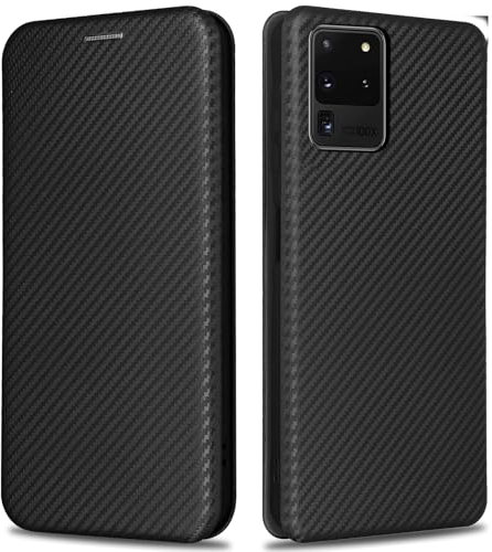KOGENG Mobile Phone Case for Samsung Galaxy S20 Ultra Case with Wallet Card Slot RFID Blocking, Carbon Fibre Texture Magnetic Flip Case Protective Cover for Samsung S20 Ultra 5G Case Cover (Black)