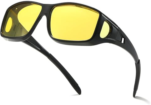 Myiaur Night Driving Over Glasses for Men Women Polarised Anti Glare Headlight Glasses & Full Wrap-Around Frame for Nighttime/Rainy