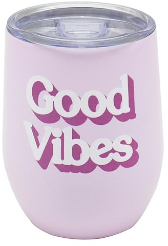 Lesser & Pavey Thirsteez Travel Cup Good Vibes for Hot Or Cold Drinks | Large Thermal Travel Mug with Lid & Handle for Office, Gym, Home Or Travel | Insulated Tumbler Coffee Cups for Daily Use
