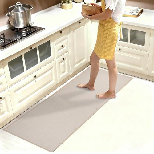 Yoedge Küchenteppich - 43.5x180cm Küchenläufer Rutschschutzmatte, Küchenteppich Waschbar rutschfest, Küchenläufer Waschbar Schmutzfangmatte, Küche/Terrasse/Wohnzimmer/Flur(Beige)