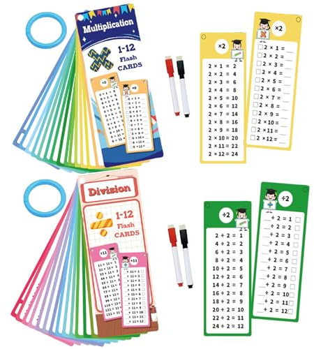 1 x 1 carte educative, 2 set di carte educative moltiplicazione e divisione, apprendimento calcolo, casa cubi, 4 penne cancellabili, pratica matematica per bambini 5-12 anni
