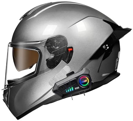 Integrerad helm Bluetooth med dubbel visir, idealisk för män och kvinnor, ECE-certifierad, integrerad helm med dubbel visir B, X-Large