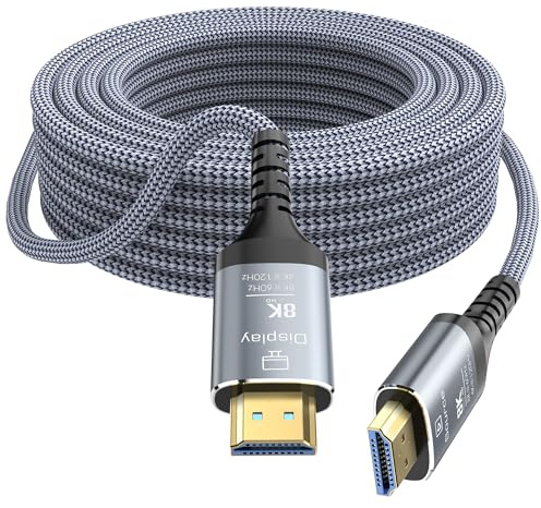 Anehmeta Câble HDMI 2.1 en fibre optique 10 m 8 K, 48 Gbps ultra haute vitesse long tressé 8K @ 60 Hz 4K @ 120 Hz HDR10/HDCP2.2&2.3/eARC/3D compatible avec PS5, Xbox, HDTV, ordinateur portable