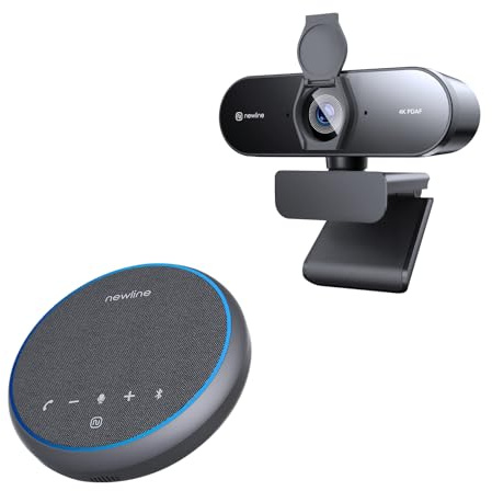 N newline Kit Profesional de videoconferencia – Webcam 4K con autofoco y Altavoz de conferencias con micrófono (USB/Bluetooth)
