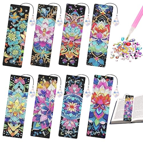 MLPKOI 8 Pièces Marque Page Diamond Painting Enfant, Marque-Pages, Diamond Painting avec Pendentifs avec Pendentifs en Strass et Outils, Cadeau Bricolage pour Enfants et Adultes