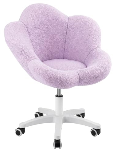 FERNVALE Kids Adjustable Height Desk Chair, Teddy Fleece Swivel Office Chair with Wheels, Upholstered Vanity Chair for Teens, Study Makeup Chair for Bedroom, Study Room & Vanity (purple)