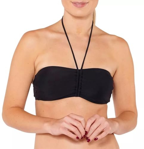 Scuba Ladies Swimwear Women's Strapless Bandeau Bikini Top Mix & Match Plain Print Non-Wired UK Seller - Black - Size 14