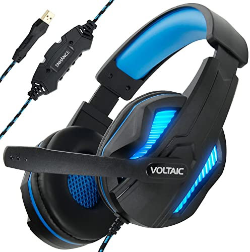 ENHANCE - Casco Gaming para PC con Sonido Surround 7.1, Puerto USB y Microfono (Negro y Azul)