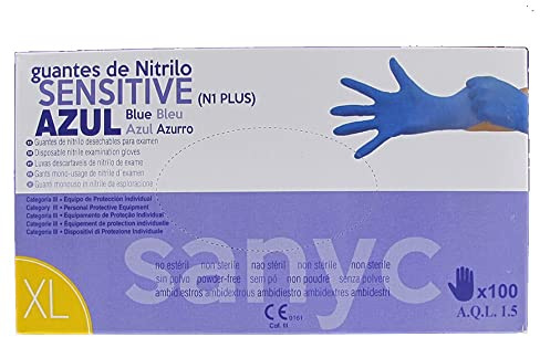 SANYC Guantes Nitrilo Sensitive Sin Polvo 100 Unidades Talla Xg Azul