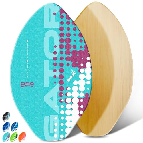 BPS 'Gator' 35 Skim Board - Epoxy Coated Wood Skimboard with Traction Pad - No Wax Needed - Skimboard for Kids and Adults (Fluorescent Blue)