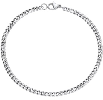 PROSTEEL Plusera Hombre Cadena Cubana Plata Acero Inoxidable Plateado Pulseras Cubanas Cadenas Eslabones 3mm Ancho Joyas Hombres Mujeres 21cm