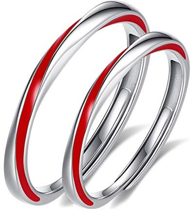 Helen de Lete, Anello regolabile in argento Sterling S925, con fascia Mobius con linea rossa Schicksal, Argento sterling