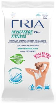 Fria Benessere Fitness, Panni Doccia Fuori Casa con Formula Cremosa Senza Risciacquo, Effetto Rinfrescante, Confezione da 24 Maxi Panni Ultraspessi
