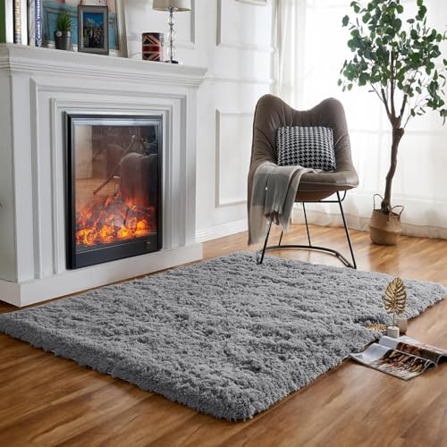 Obundi Shaggy Hochflor-Teppich,Wohnzimmer Teppich Soft Kinderzimmer,Anti-Rutsch Schlafzimmer Teppiche (Grau,90x160cm)