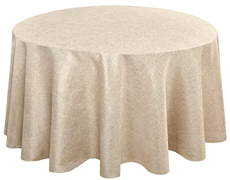 Hiasan Round Linen Tablecloth 108 Inch - Wrinkle and Stain Resistant Washable Polyester Fabric Table Cloth for Dining Room Kitchen Party, Beige