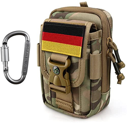 WYNEX EDC Pouch Molle Bolso Móvil Tactica Riñonera Hombre de Doble Capacidad Funda Grande para Teléfono Bolsa Cintura Pequeña con Hebilla de Brújula y Carabina