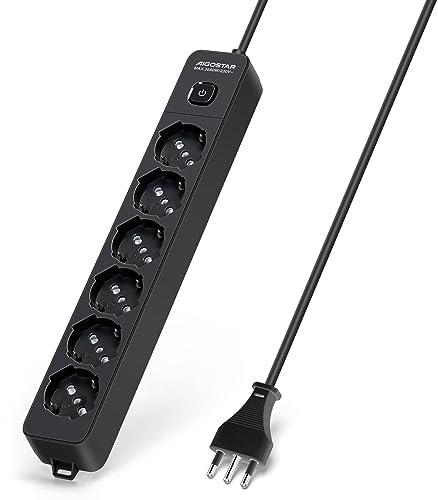 Aigostar Multipresa Ciabatta Elettrica a 6 Posti Presa con Interruttore, 250v/3680W Cavo 5m. Nero