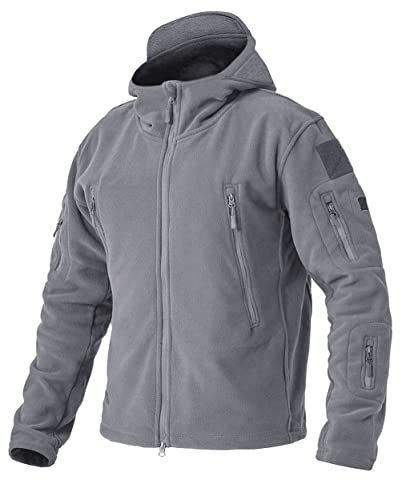 EKLENTSON Herren Militär Fleecejacke Outdoor Jagdjacke Warme Jacke Winter Taktisch Übergangsjacke mit Vielen Taschen, (Hellgrau, XL)