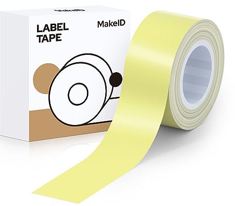MakeID Thermoetikett Etikettenband HELLGELB Selbstklebendes Kunststoff 16mm x 4m Schriftbänder als Ersatz Prägeband für Prägeetiketten kompatibel mit Etikettendrucker L1 Q1