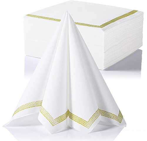 LEKOCH Tovagliolo Dinner Feel in Lino con Asciugamano monouso Decorativo| Asciugamani di Carta per Matrimoni Ristorante Feste in Cucina | 40 cm x 40 cm Confezione da 50 Pezzi (Bianco - Giallo)
