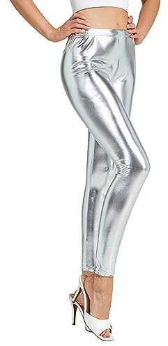 Women's Shiny Leggings, High Waisted Stretch Leggings, Wet Look Metallic Disco Pants, Dance Yoga Pants Tights Lounge Skinny Trousers, Stretchy Slim Fit Trousers for Dancewear Nightclub Rave Party