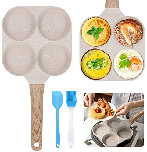 Yuragim Padella Pancake Antiaderente Padella per Frittata a 4 Fori in Alluminio Pentola Pancake Induzione Pankache Padella Universali Omelette per Colazione Hamburger Uova Fritte, per Induzione e Gas