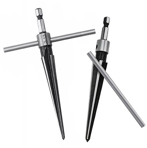 Gasea 2 Packs Tapered Reamer, 1/4 Hex Shank T Shape Guitar Bridge Pin Hole Handle Drilling Reamer for Planks Chamfering Screw Sinking Holes