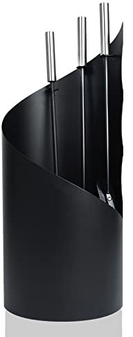 XMTECH 4 Teilig Kaminbesteck Set Kamingarnitur Kaminzubehör Metall Modern Design für Küche Haushalt, Schwarz Kaminwerkzeug inkl. Besen Schaufel Schürhaken und Ständer mit Sichtschutz