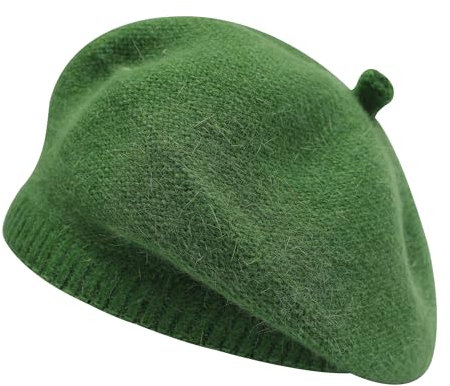 ZLYC Damen Winter Baskenmutze Klassische Barett Drucken Weich Warm Französische Mütze(Solid Armeegrün)