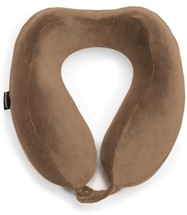 Brookstone Neck Travel Pillow - Lightweight Contoured Memory Foam Stuffable Travel Neck Pillow for Sleeping, Car, & Airplane, Size One Size, Khaki