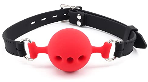 Breathable Silicone Sex Gag for SM Games, Open Mouth Bondage Ball Gags for Sex Play, Bondage Restraints Toys BDSM Bite Gag Muzzles, Women and Men Silicone Sex Toys (Black/Red, Medium)