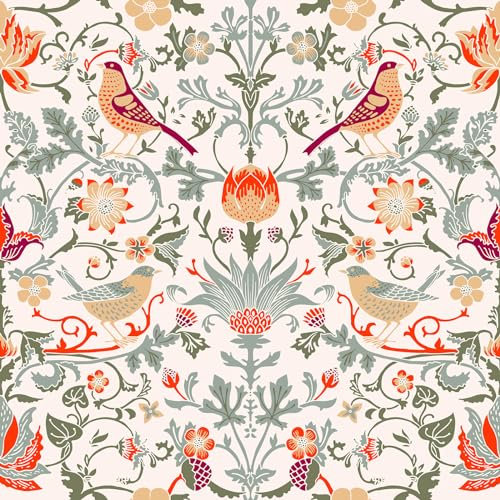 ReWallpaper 44.5CM×7M Papel Pintado Autoadhesivo Flores Beige para Muebles Papel de Pared Decorativo para Salon Vintage Papel Pintado Pared Hojas Tropicales Papel Tapiz Autoadhesivo para Habitacién