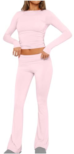 2024 Set Lounge da Donna in Cotone Vestibilità Aderente Pantaloni Lunghi Jogging Due Pezzi Tuta da Yoga Sportiva Maniche Lunghe Aderente Sexy Completo per Yoga Palestra Abbigliamento Costine Tutina