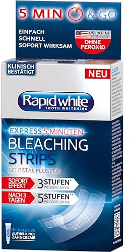 Rapid White Strisce sbiancanti, confezione da 1 (6 bustine), per denti più bianchi in 3 giorni, sbiancamento dei denti visibile per la casa, sbiancamento dei denti senza perossido di idrogeno