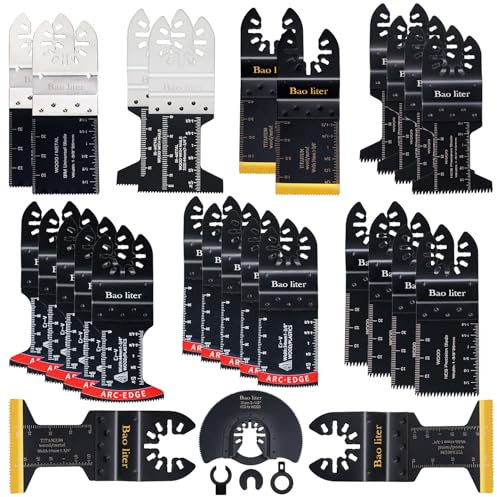 Bao Liter 30 hojas de sierra oscilantes, cuchillas multiherramienta universales de titanio para madera, plásticos, metal, kits de herramientas múltiples de liberación rápida para Bosch Ryobi Milwaukee