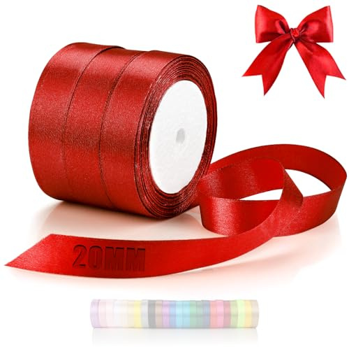 TXXATX 66m Schleifenband Rot Satinband Deko Geschenkband Breit 20mm Geschenkbänder Rot Ribbon Band Hochzeit Stoff Geschenk Band für Taufe Geburtstag Valentinstag Weihnachtstischdeko