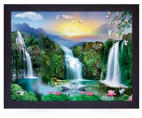 Seven Chakra Tree Quadro con cornice Vastu | Dipinti naturali per soggiorno 35 x 28 cm | Paesaggio da parete per camera da letto, ufficio, articoli decorativi per la casa | Pittura cascata lago