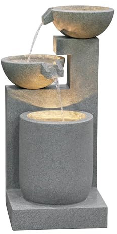 Dehner Gartenbrunnen Samson, Terassenbrunnen frostbeständig, Brunnen für Außen, mit LED Beleuchtung, ca. 100 x 54.5 x 54.5 cm, Polyresin, grau